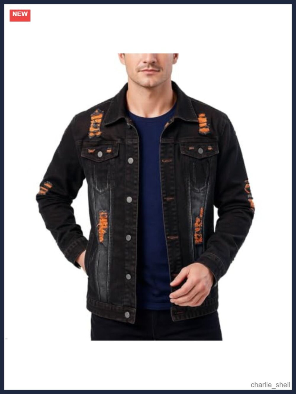 Men's Stretch Vintage Washed Denim Jacket Frayed Trucker